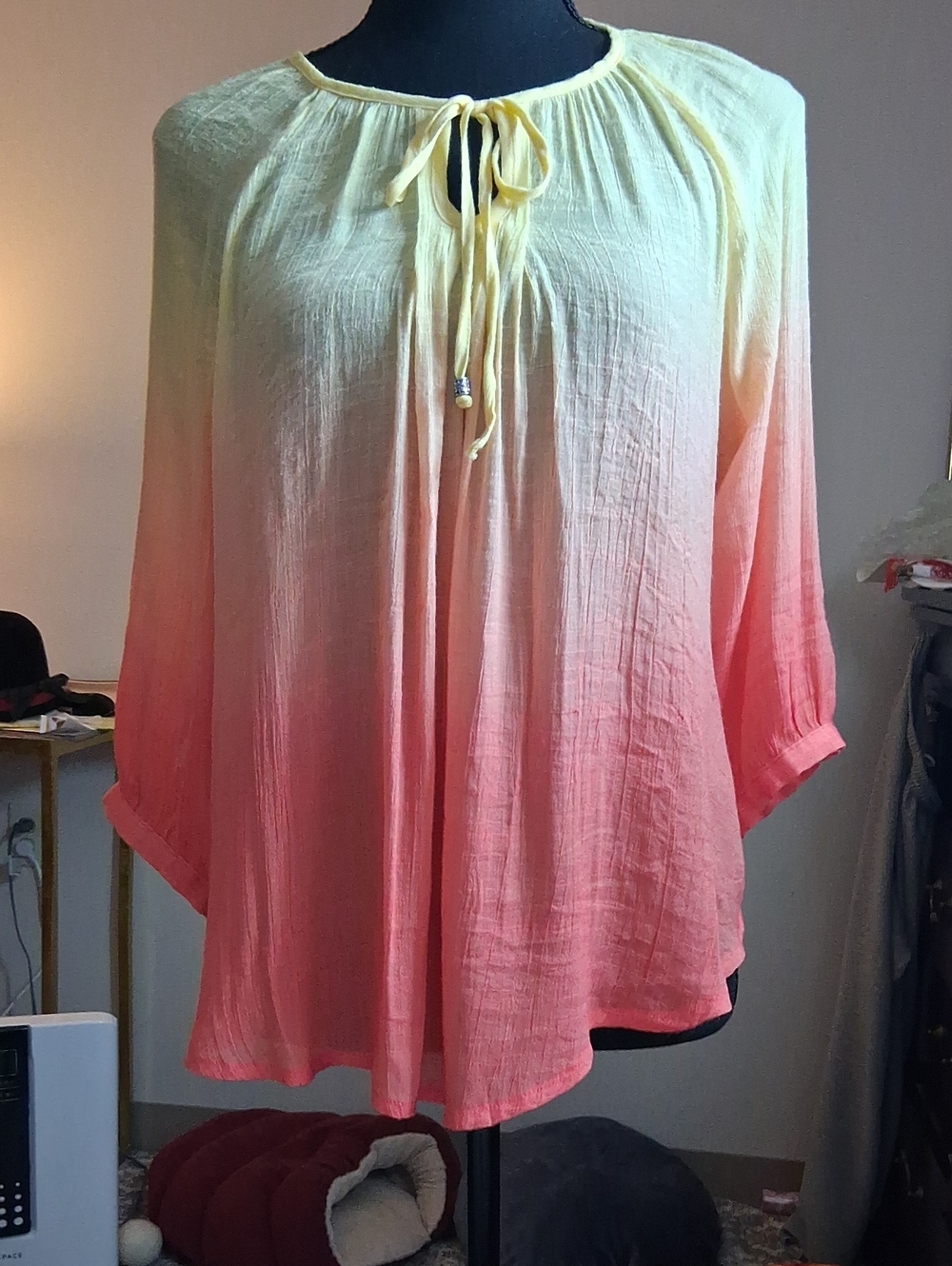 BCX Ombre Tie-Neck Tunic in Yellow and Pink